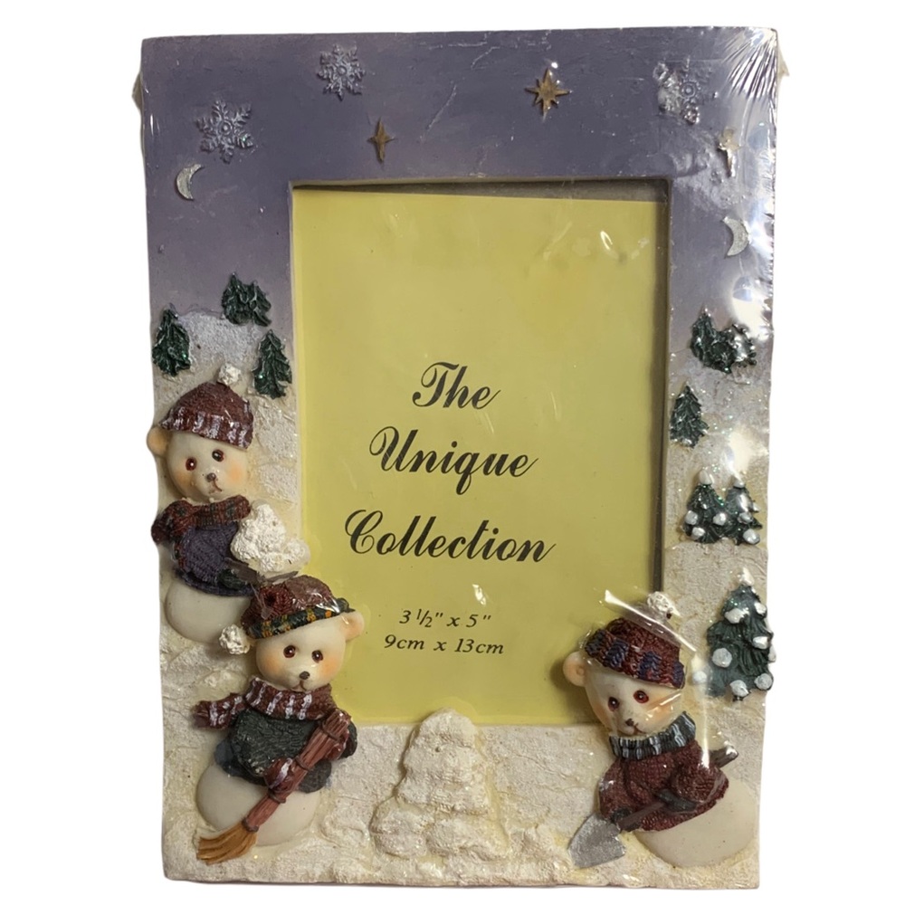 Christmas Bears In the Snow With Christmas Trees Picture Frame